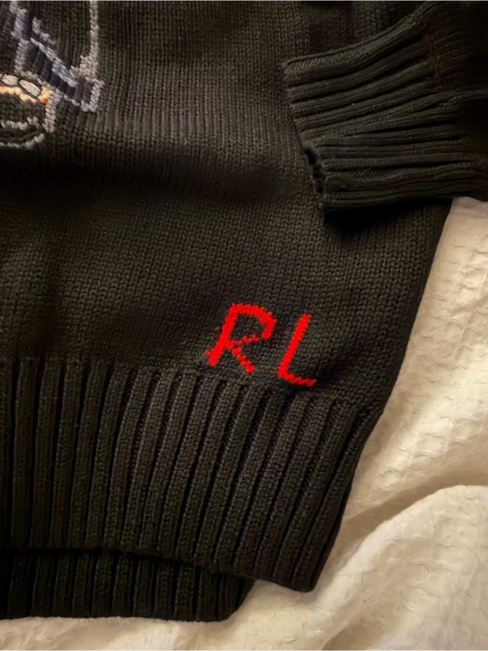 Polo by Ralph Lauren Black Crewneck Sweater with Red Bear Motif - Picture 3 of 5